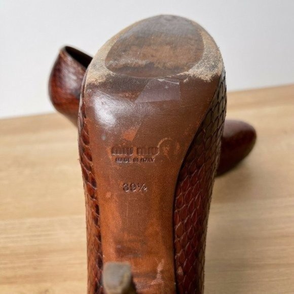 Miu Miu Women's Sz 39.5 US 9.5 Brown Python Snakeskin Leather Pumps High Heels - Picture 8 of 9